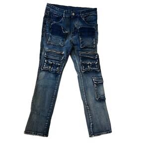 Cargo Pocket Blue Jeans Mens 30x27